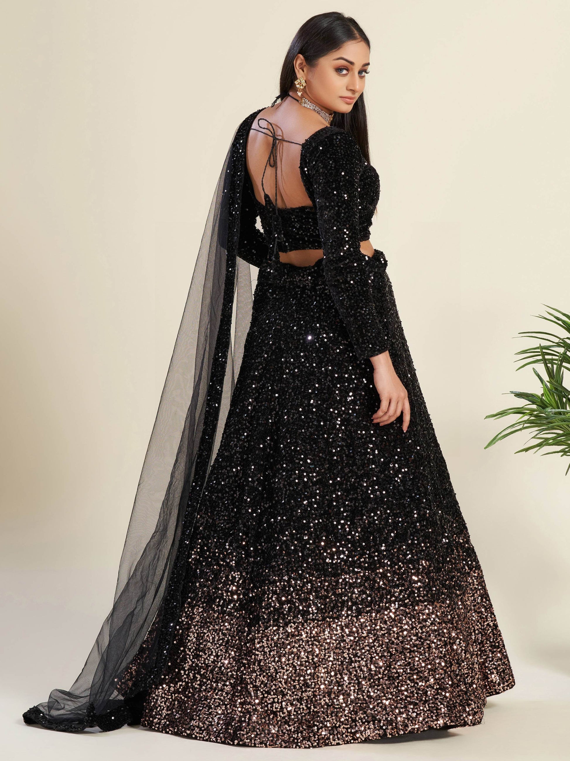 Amazing Black Sequins Velvet Party Wear Lehenga Choli With Dupatta - Zeel Clothing