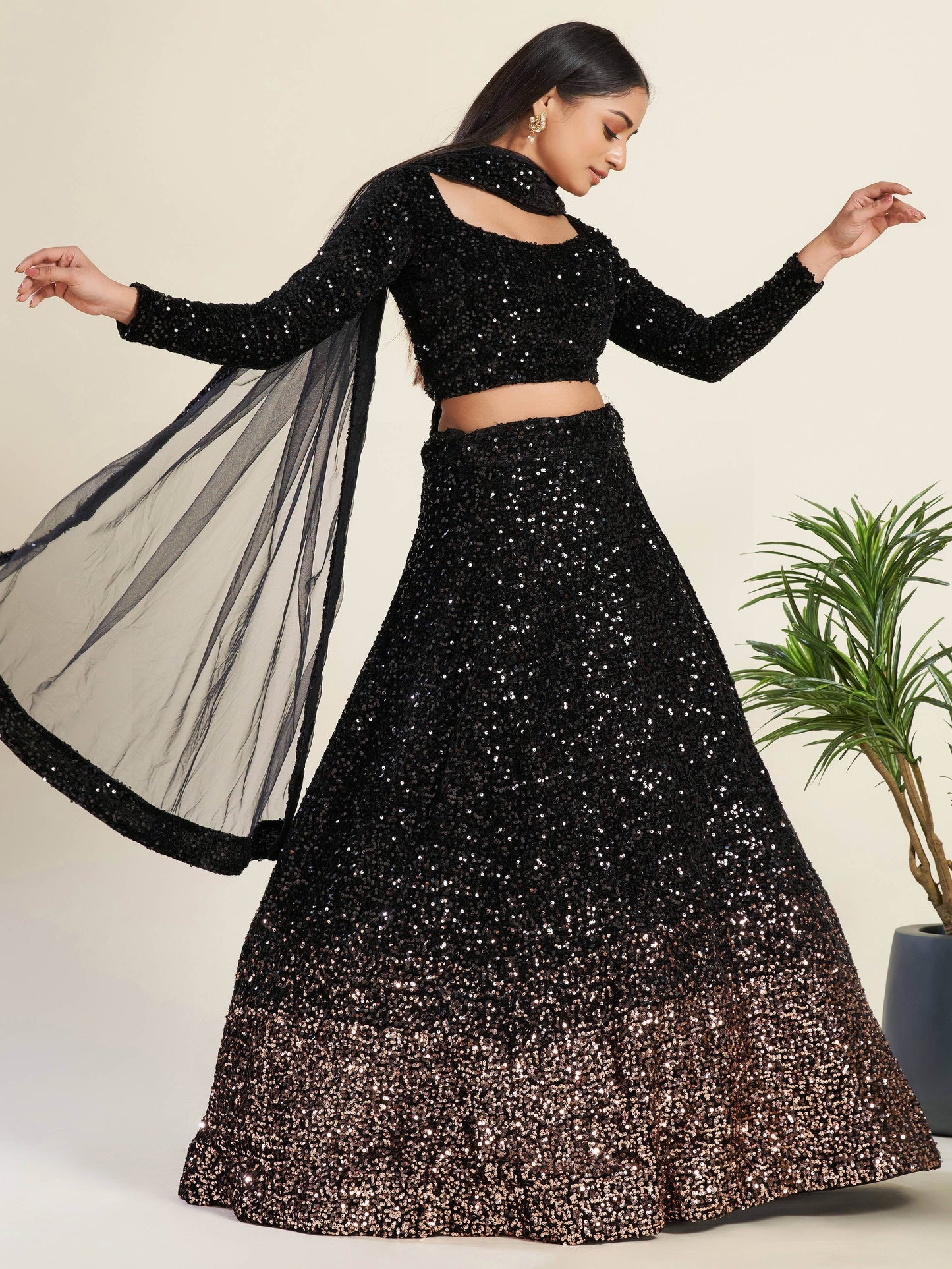 Amazing Black Sequins Velvet Party Wear Lehenga Choli With Dupatta - Zeel Clothing