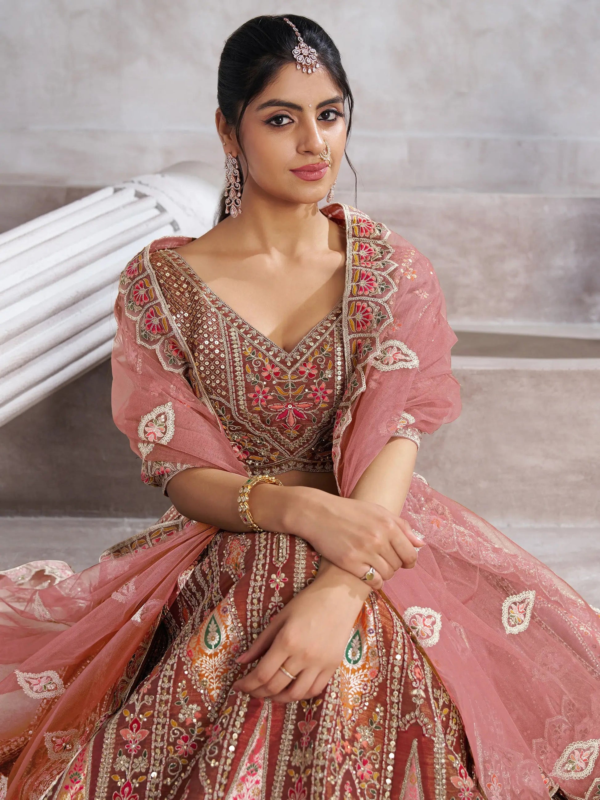 Amazing Brown Sequins Banarasi Silk Designer Lehenga Choli - Zeel Clothing