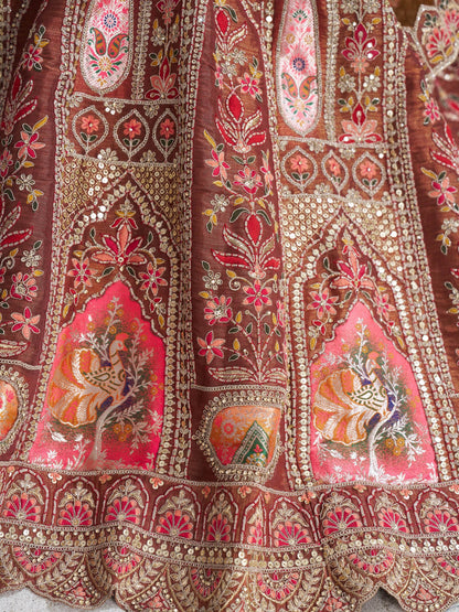 Amazing Brown Sequins Banarasi Silk Designer Lehenga Choli - Zeel Clothing