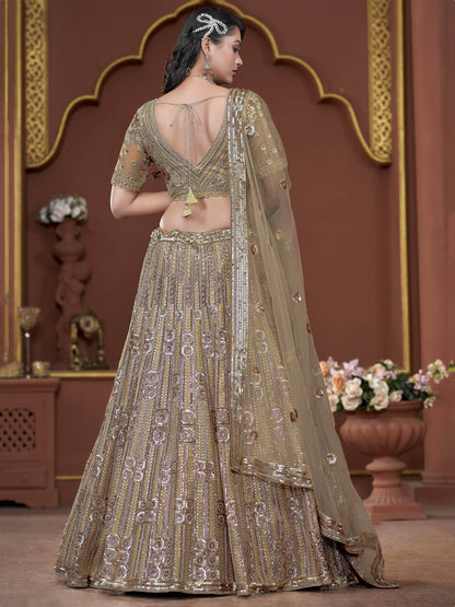 Amazing Golden Jarkan Work Net Wedding Lehenga Choli With Dupatta - Zeel Clothing