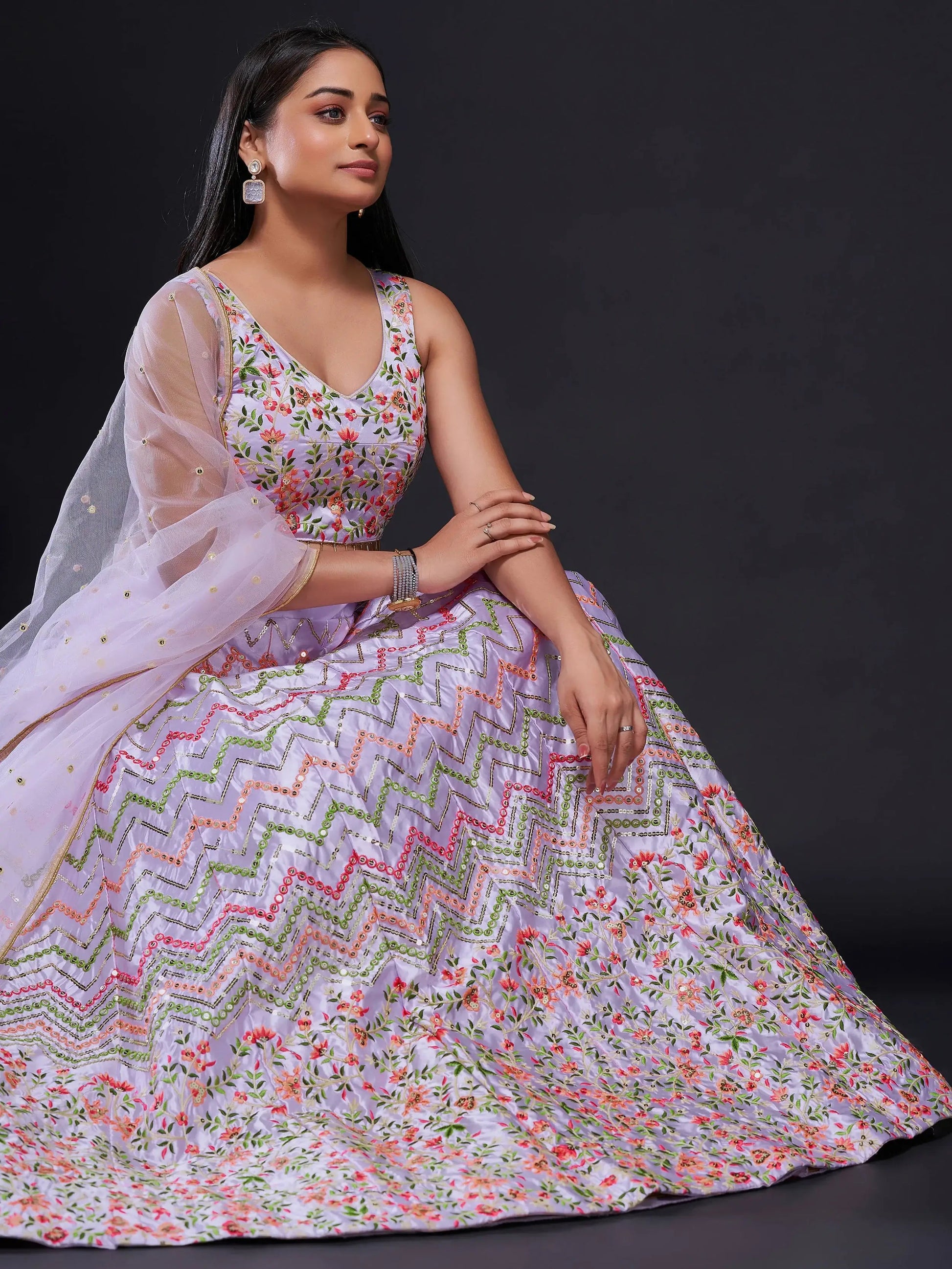 Amazing Light Purple Sequins Stain Lehenga Choli With Dupatta - Zeel Clothing