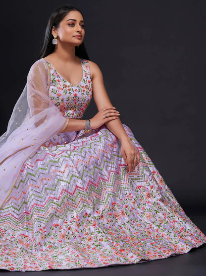 Amazing Light Purple Sequins Stain Lehenga Choli With Dupatta - Zeel Clothing