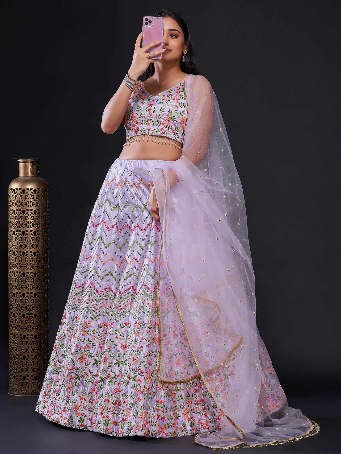 Amazing Light Purple Sequins Stain Lehenga Choli With Dupatta - Zeel Clothing
