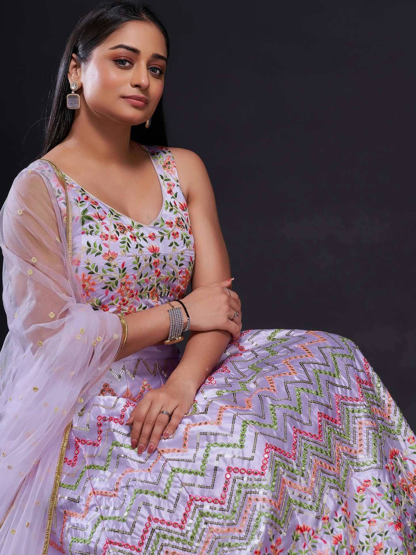 Amazing Light Purple Sequins Stain Lehenga Choli With Dupatta - Zeel Clothing