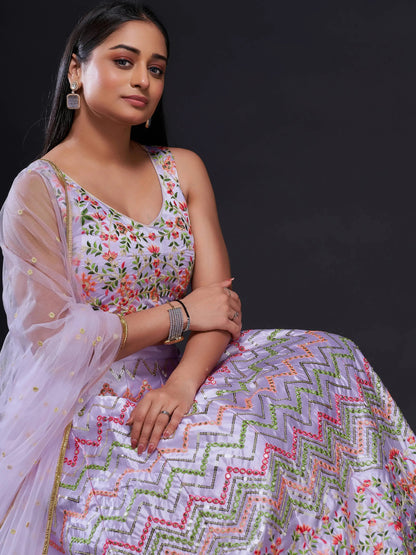 Amazing Light Purple Sequins Stain Lehenga Choli With Dupatta - Zeel Clothing