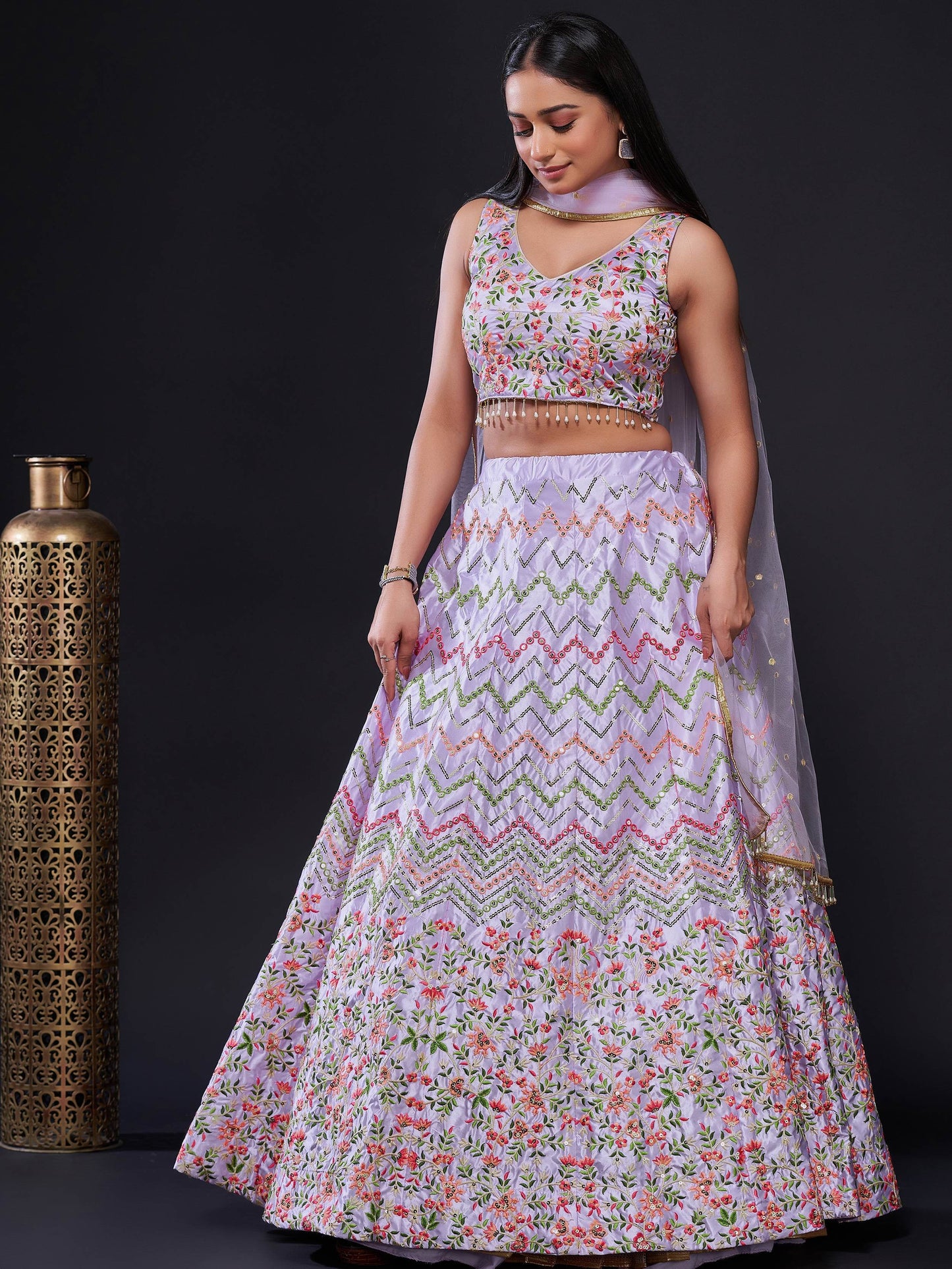 Amazing Light Purple Sequins Stain Lehenga Choli With Dupatta - Zeel Clothing