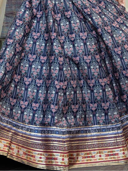 Amazing Navy Blue Digital Printed Art Silk Sangeet Wear Lehenga Choli - Zeel Clothing