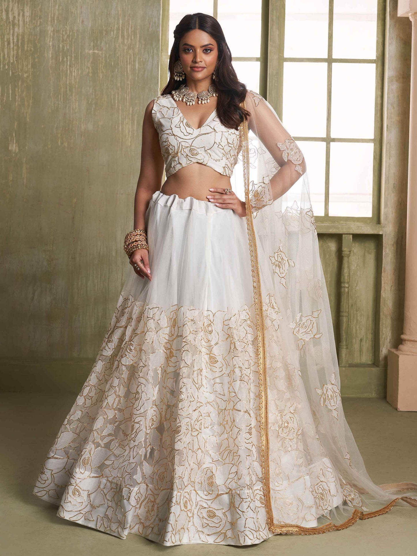 Amazing Off-White Embroidered Net Wedding Wear Lehenga Choli - Zeel Clothing