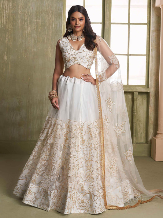 Amazing Off-White Embroidered Net Wedding Wear Lehenga Choli - Zeel Clothing