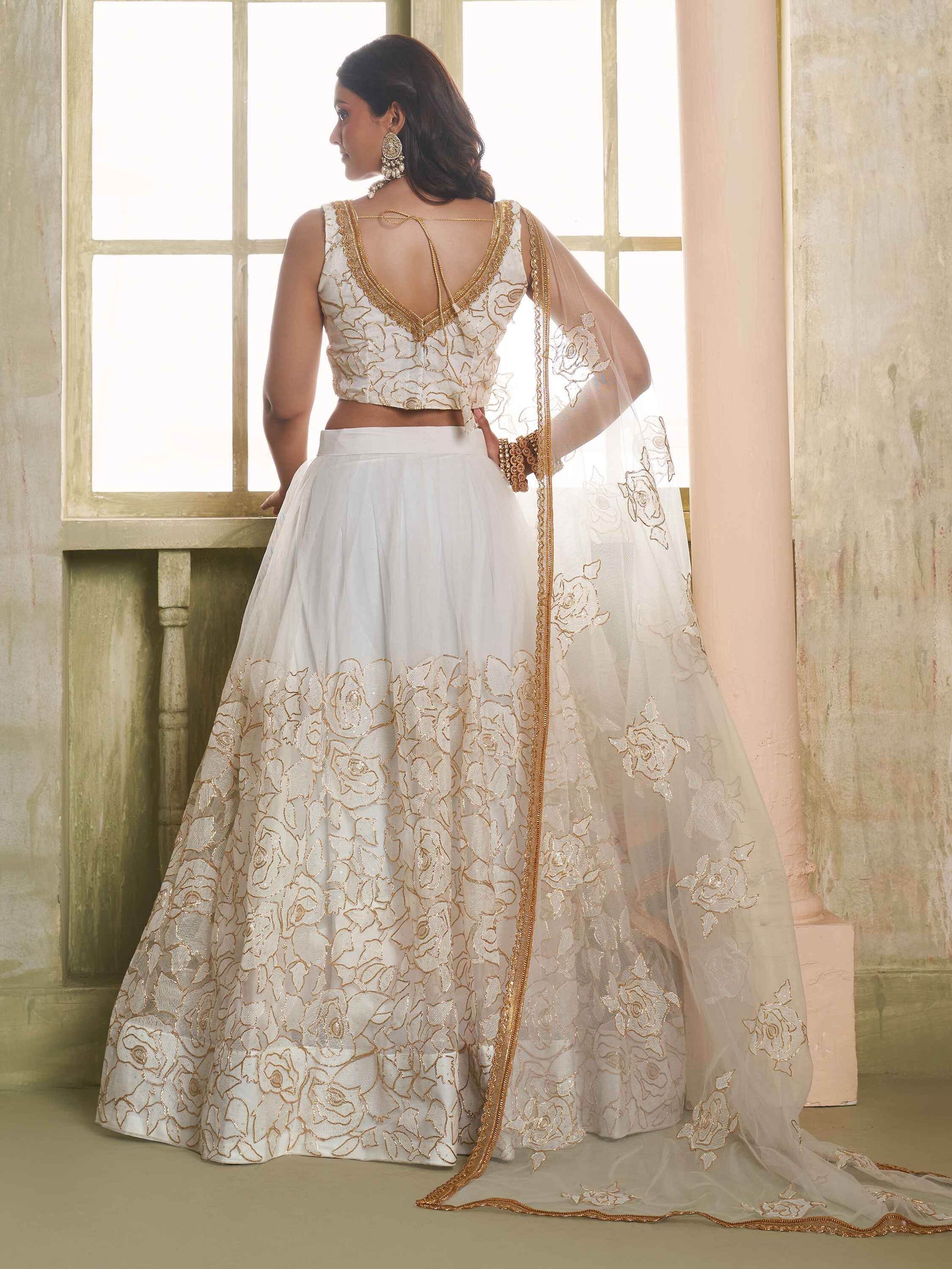 Amazing Off-White Embroidered Net Wedding Wear Lehenga Choli - Zeel Clothing