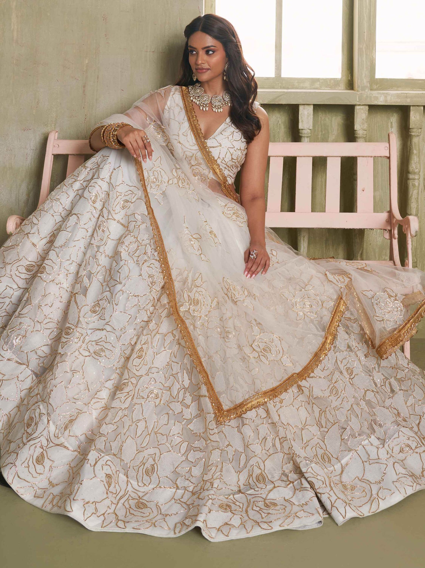 Amazing Off-White Embroidered Net Wedding Wear Lehenga Choli - Zeel Clothing