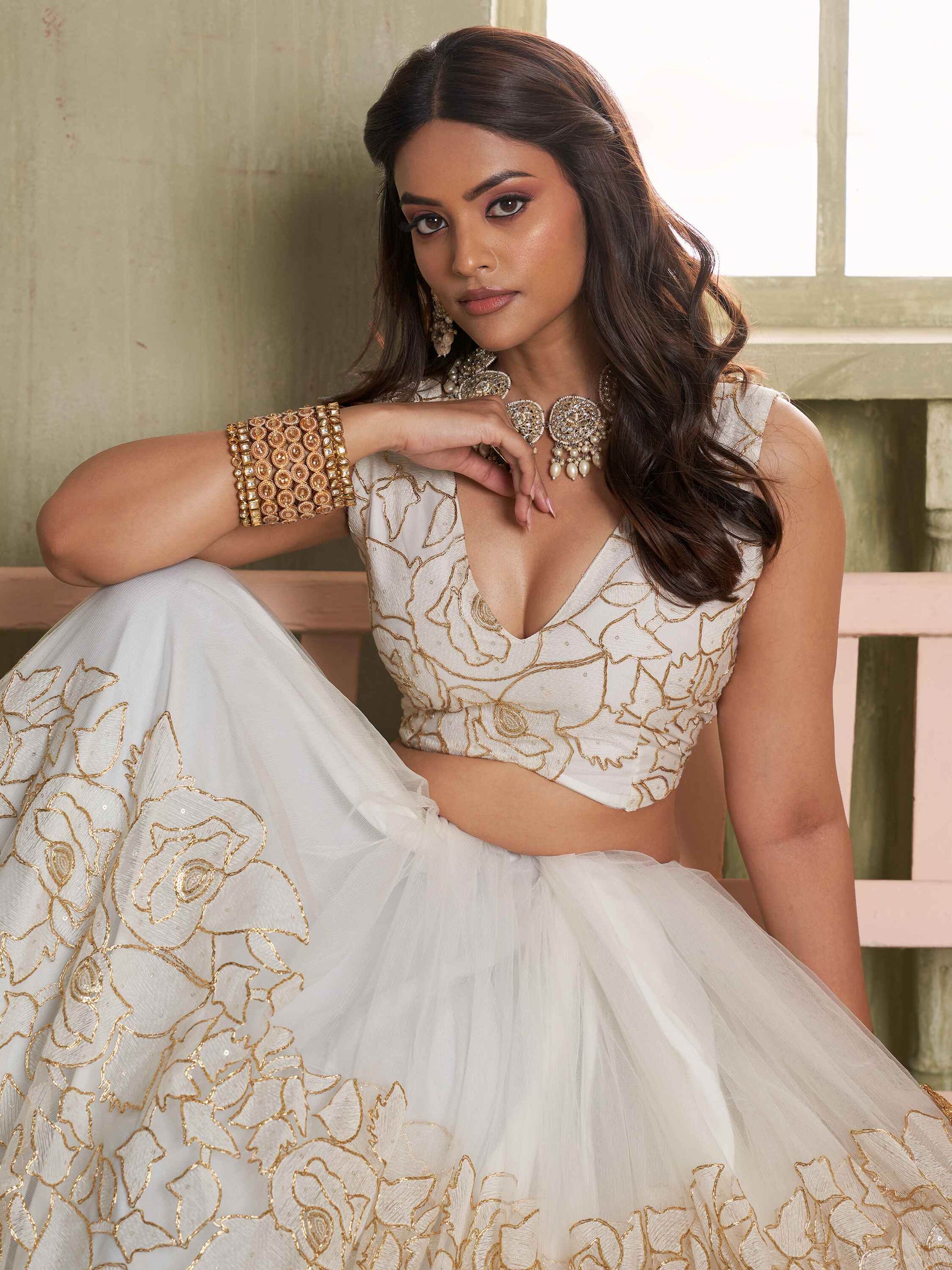 Amazing Off-White Embroidered Net Wedding Wear Lehenga Choli - Zeel Clothing