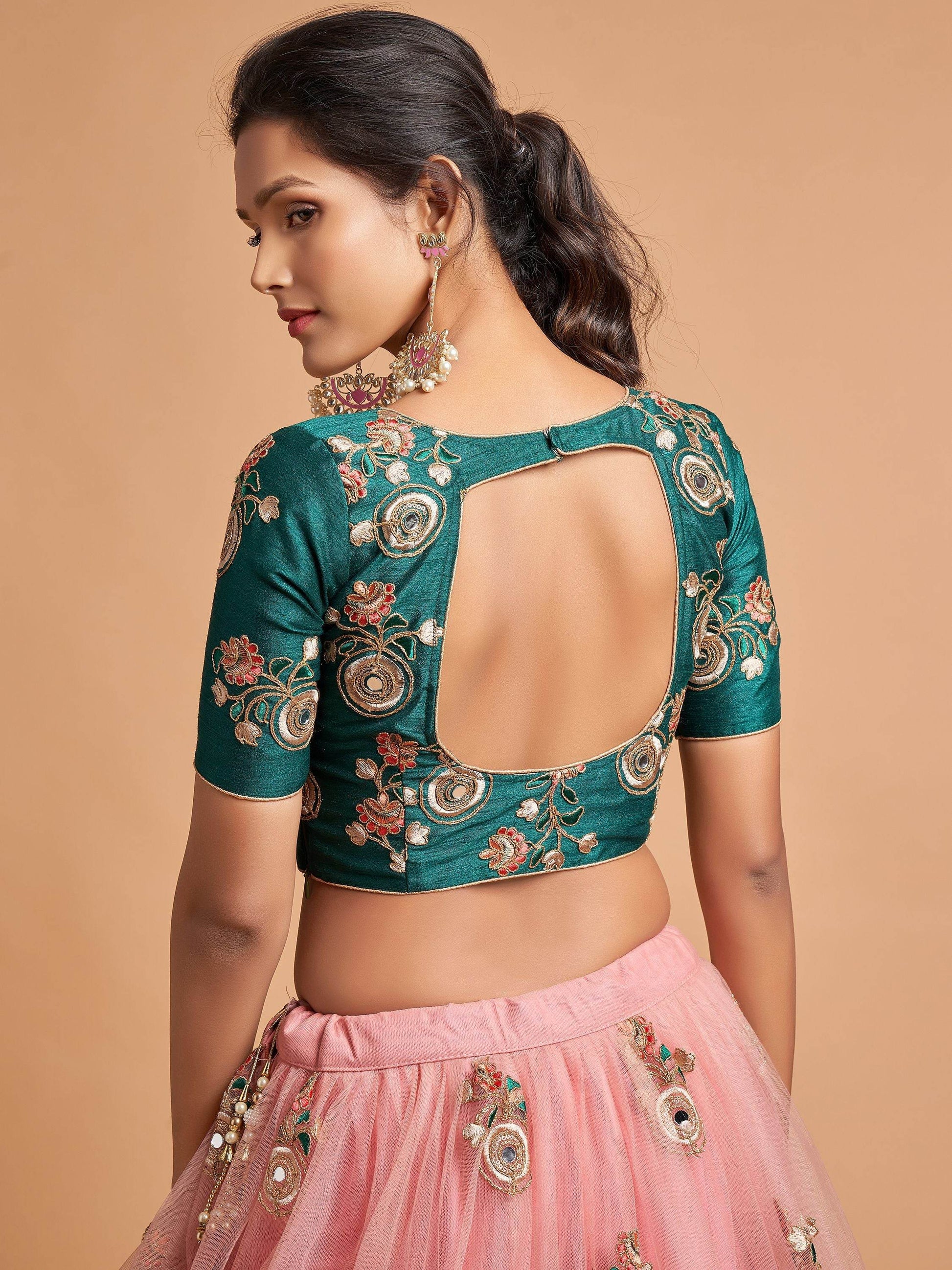 Amazing Peach Thread Embroidered Net Wedding Lehenga Choli - Zeel Clothing