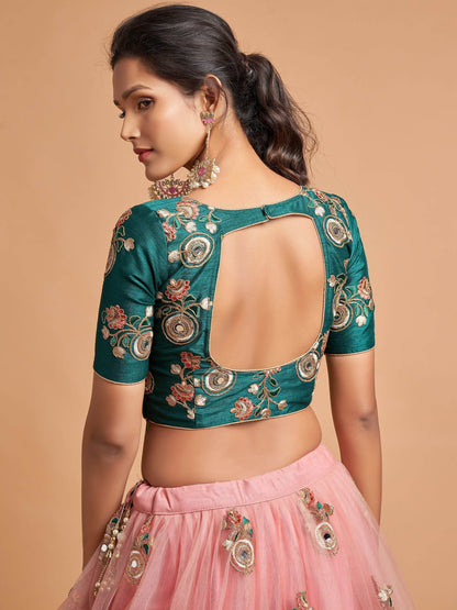 Amazing Peach Thread Embroidered Net Wedding Lehenga Choli - Zeel Clothing