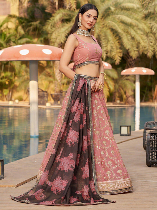 Amazing Pink Embroidered Georgette Wedding Wear Lehenga Choli - Zeel Clothing