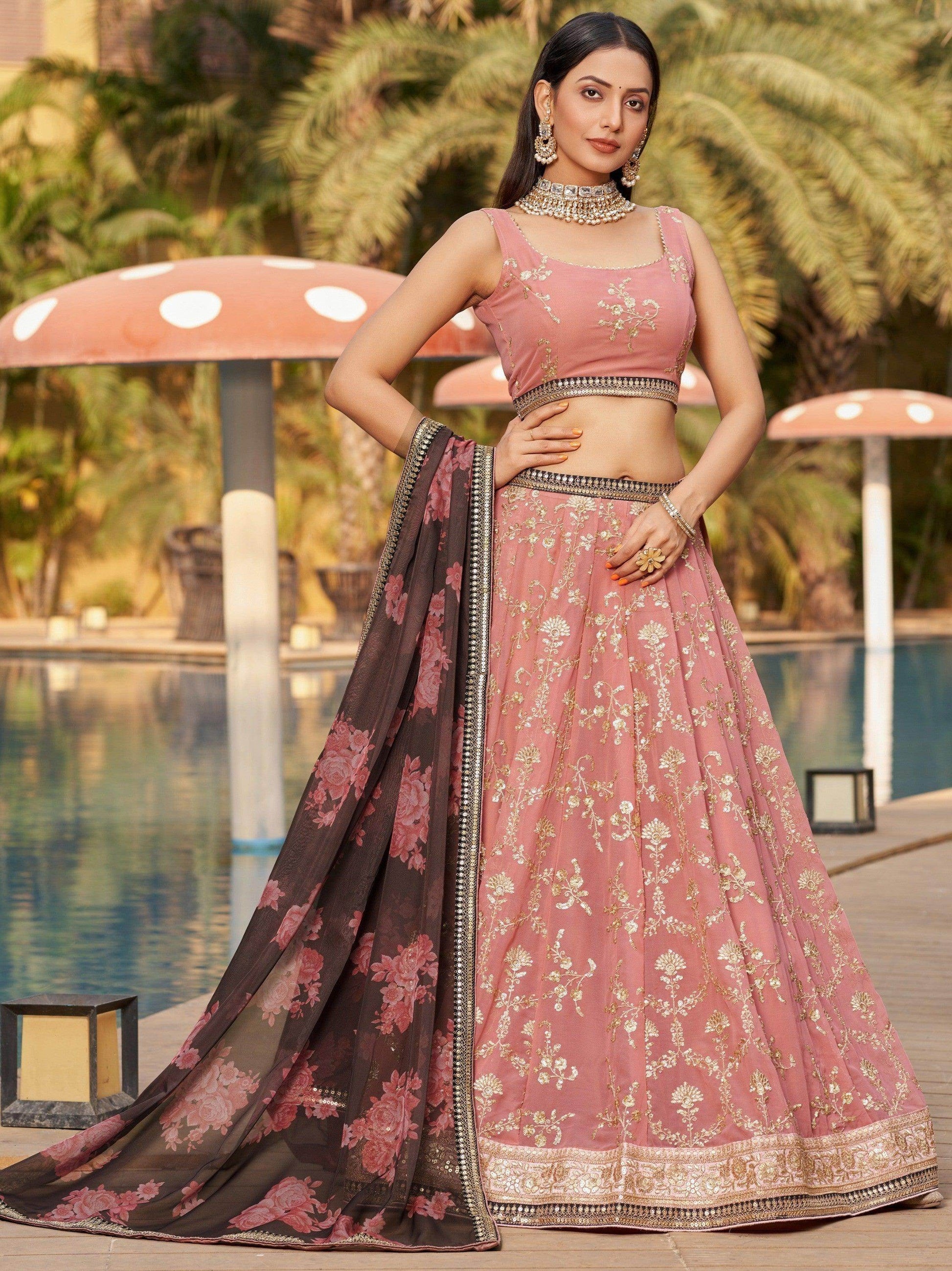 Amazing Pink Embroidered Georgette Wedding Wear Lehenga Choli - Zeel Clothing