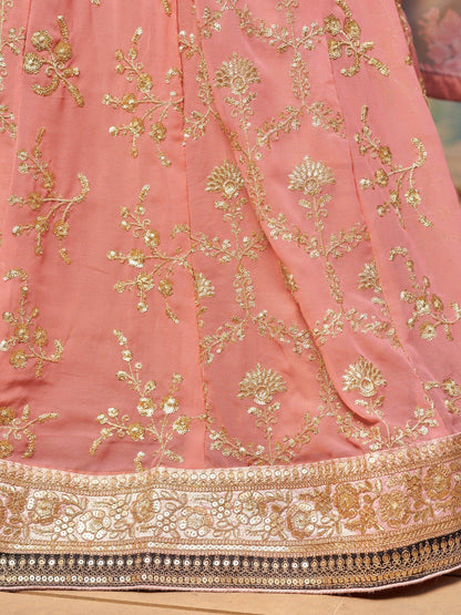 Amazing Pink Embroidered Georgette Wedding Wear Lehenga Choli - Zeel Clothing