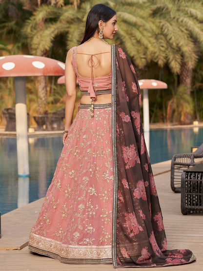 Amazing Pink Embroidered Georgette Wedding Wear Lehenga Choli - Zeel Clothing