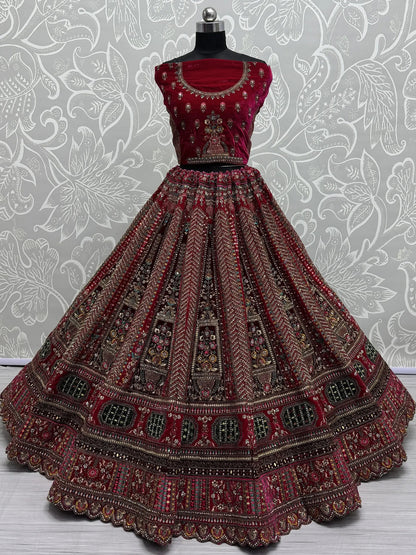 Amazing Pink Velvet Bridal Lehenga Choli With Double Dupatta - Zeel Clothing