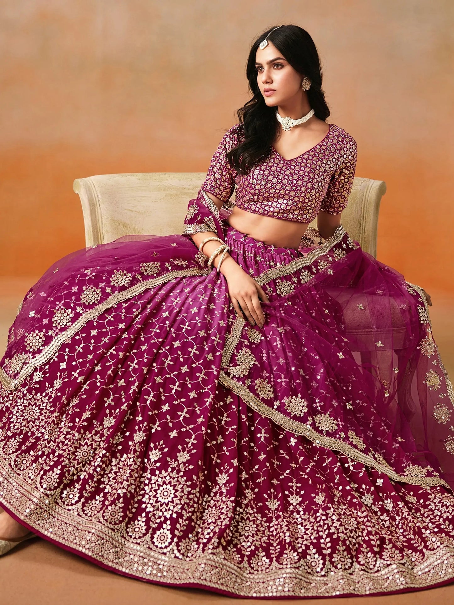 Amazing Pink Zari Embroidered Lehenga Choli With Dupatta - Zeel Clothing