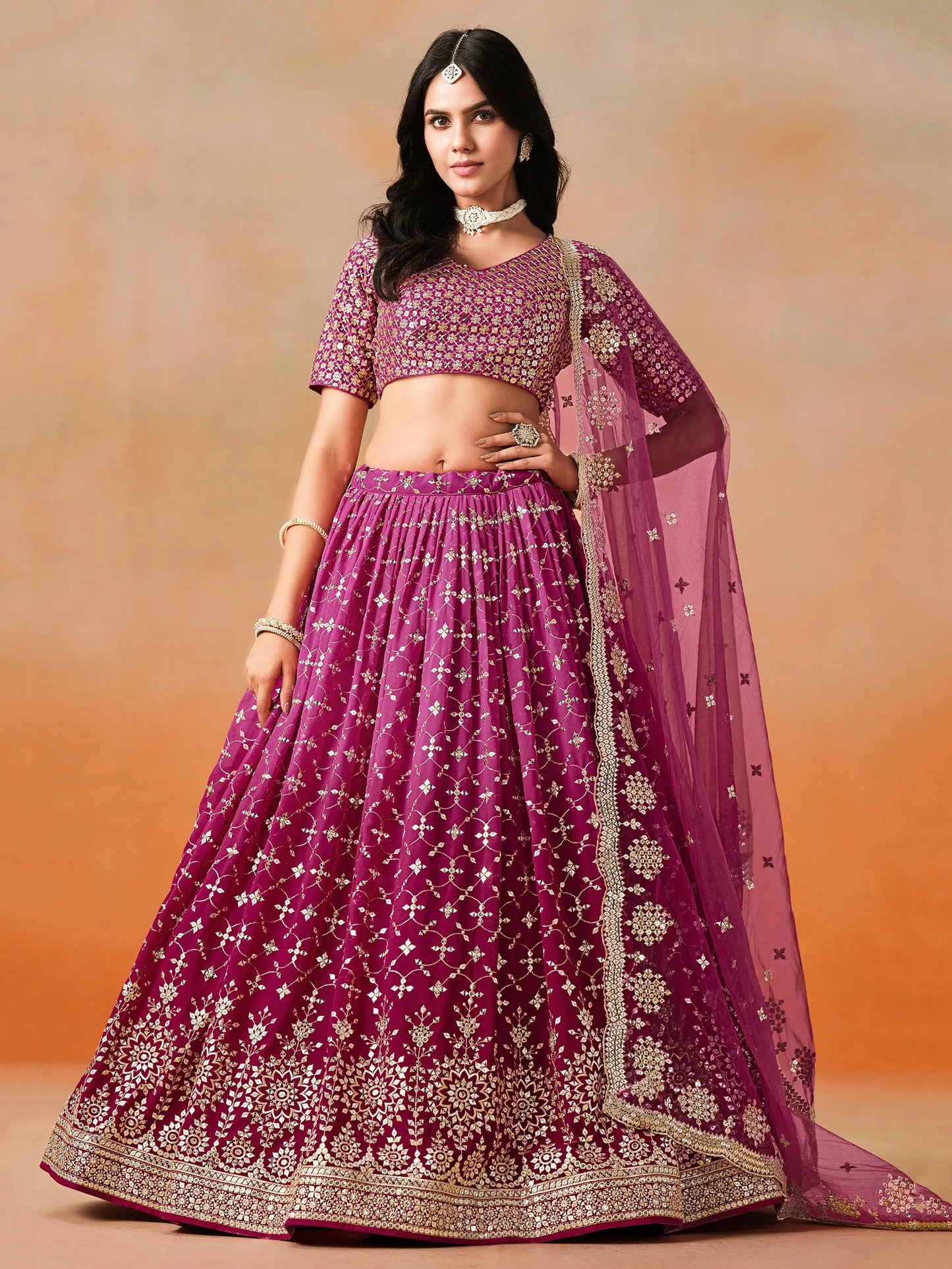 Amazing Pink Zari Embroidered Lehenga Choli With Dupatta - Zeel Clothing