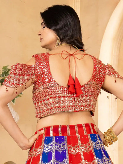 Amazing Red-Blue Sequins Georgette Festive Wear Lehenga Choli With Dupatta - Zeel Clothing