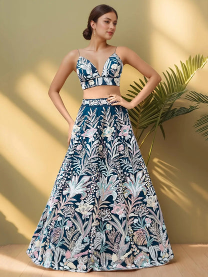 Amazing Teal Blue Sequins Net Engagement Wear Lehenga Choli With Dupatta - Zeel Clothing