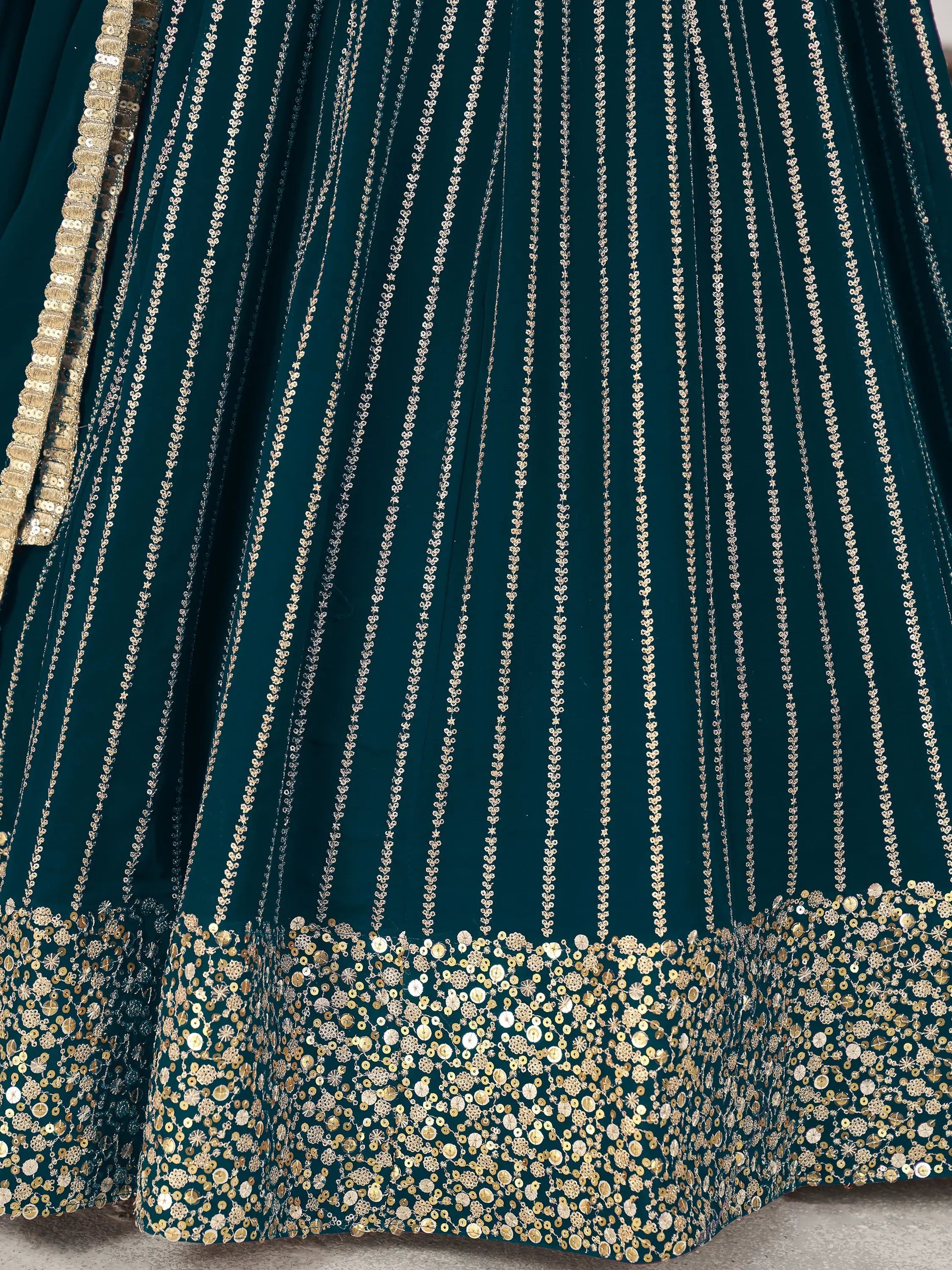 Amazing Teal Green Sequins Georgette Engagement Wear Lehenga Choli - Zeel Clothing