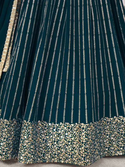 Amazing Teal Green Sequins Georgette Engagement Wear Lehenga Choli - Zeel Clothing