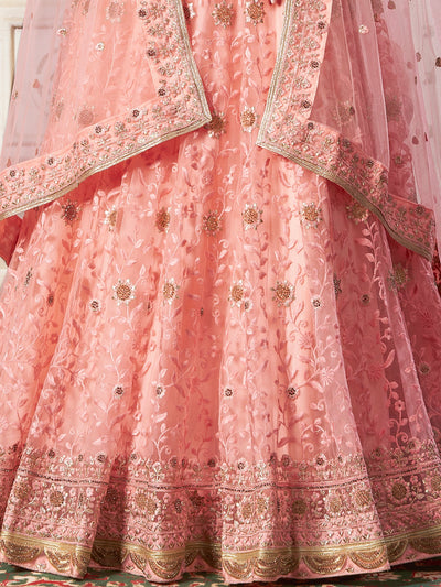 Precious Peach Thread Work Net Bridesmaid Lehenga Choli