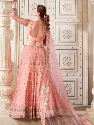 Precious Peach Thread Work Net Bridesmaid Lehenga Choli