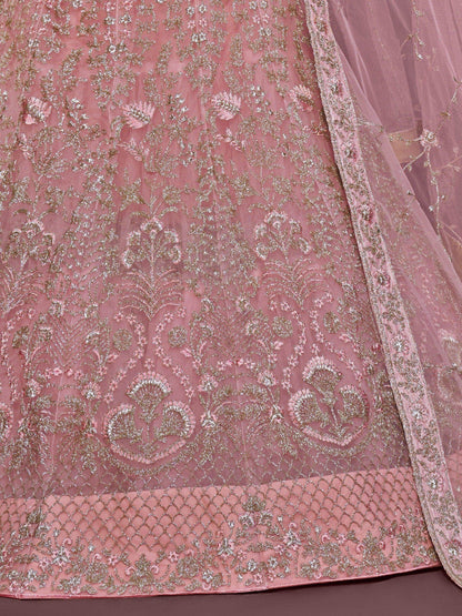 Appealing Pearl Pink Embroidered Soft Net Wedding Wear Lehenga Choli - Zeel Clothing