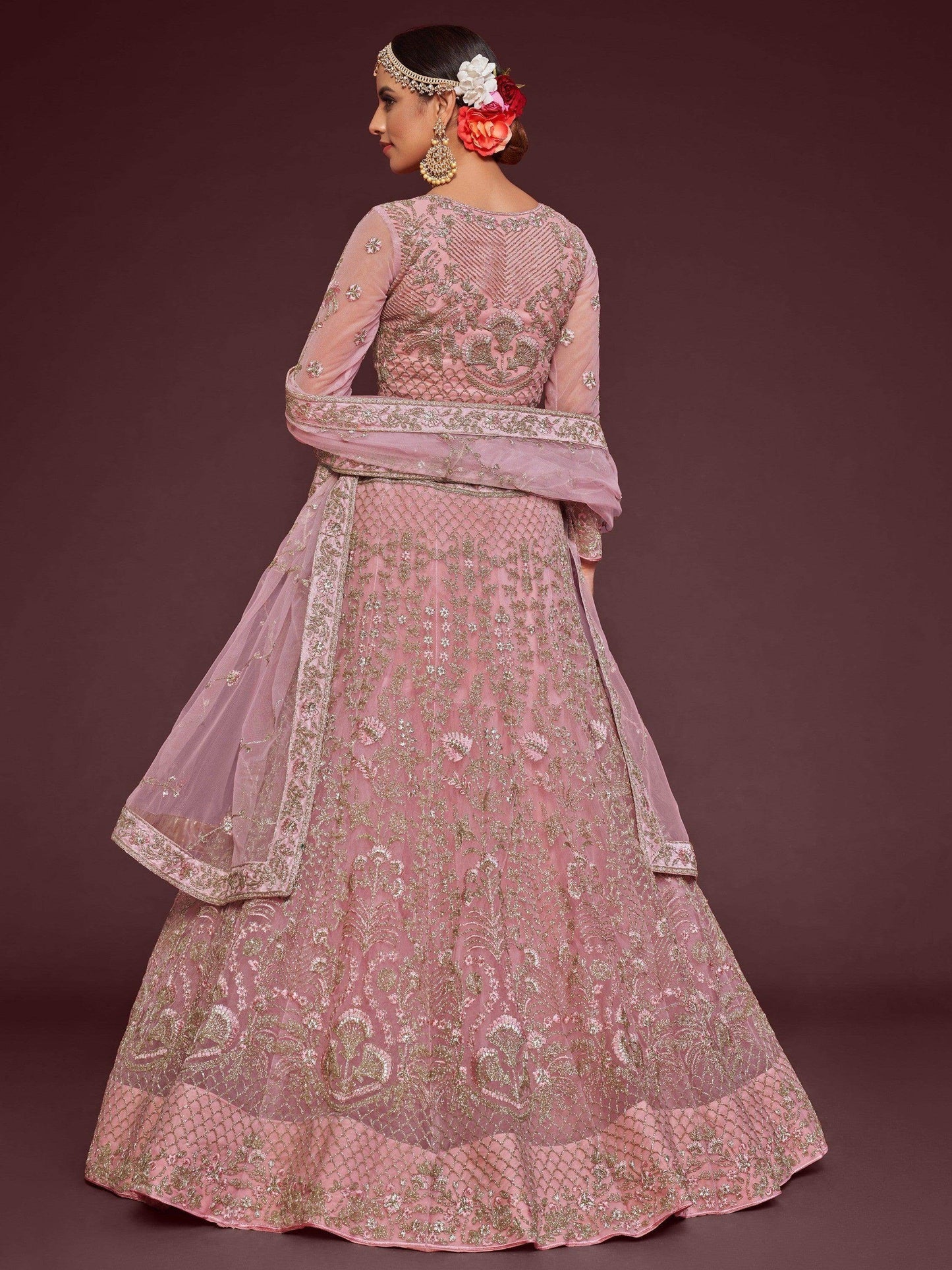 Appealing Pearl Pink Embroidered Soft Net Wedding Wear Lehenga Choli - Zeel Clothing
