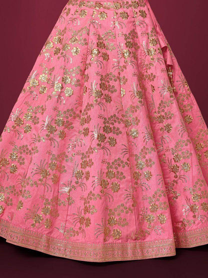 Appealing Pink Sequins Slub Silk Reception Wear Lehenga Choli - Zeel Clothing