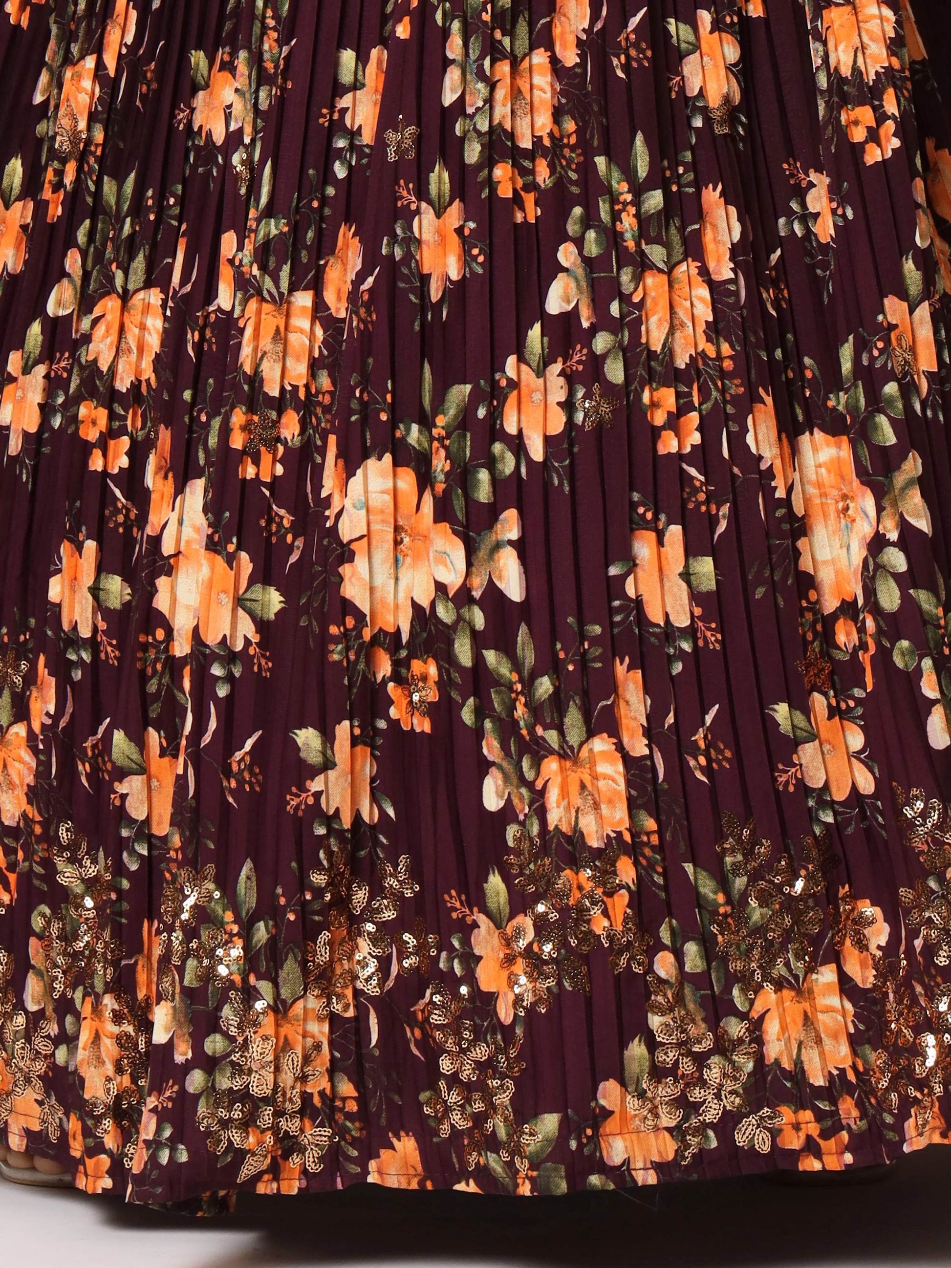 Appealing Purple Floral Printed Silk Reception Wear Lehenga Choli - Zeel Clothing