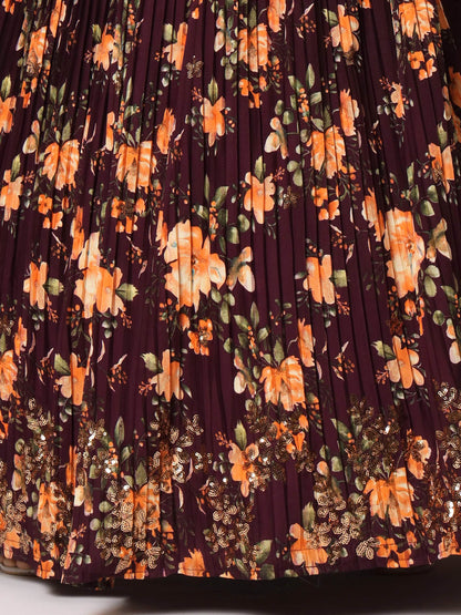 Appealing Purple Floral Printed Silk Reception Wear Lehenga Choli - Zeel Clothing