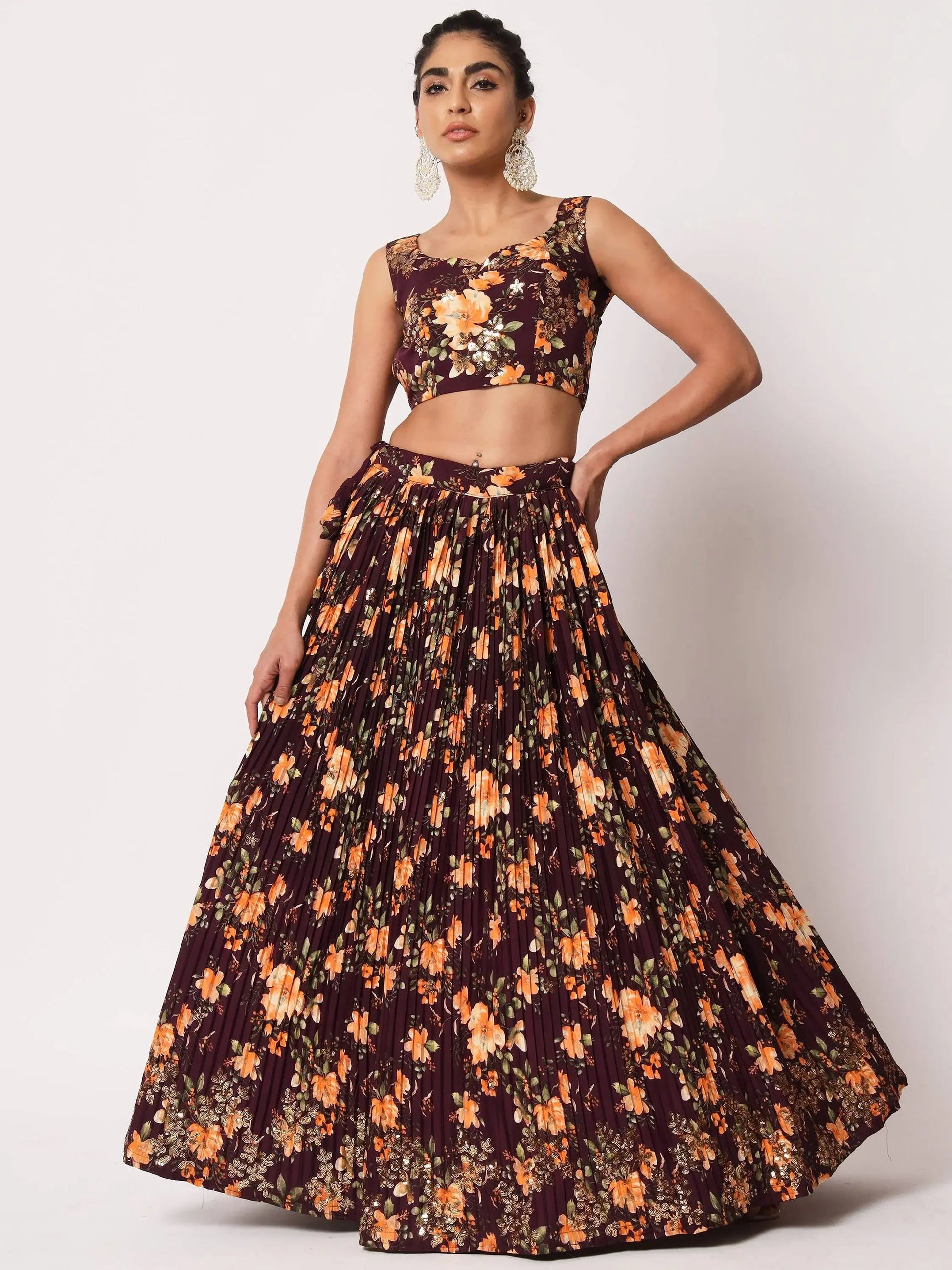 Appealing Purple Floral Printed Silk Reception Wear Lehenga Choli - Zeel Clothing