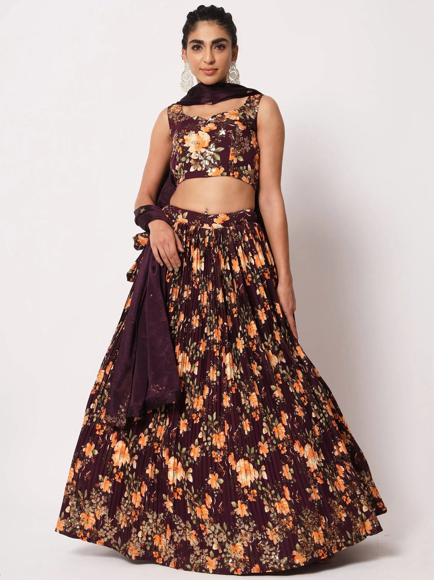Appealing Purple Floral Printed Silk Reception Wear Lehenga Choli - Zeel Clothing