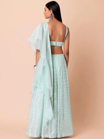 Appealing Sky-Blue Sequins Georgette Wedding Wear Lehenga Choli - Zeel Clothing