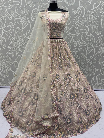 Appealing Yellow Floral Embroidered Net Wedding Wear Lehenga Choli With Dupatta - Zeel Clothing