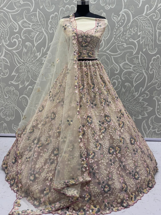 Appealing Yellow Floral Embroidered Net Wedding Wear Lehenga Choli With Dupatta - Zeel Clothing