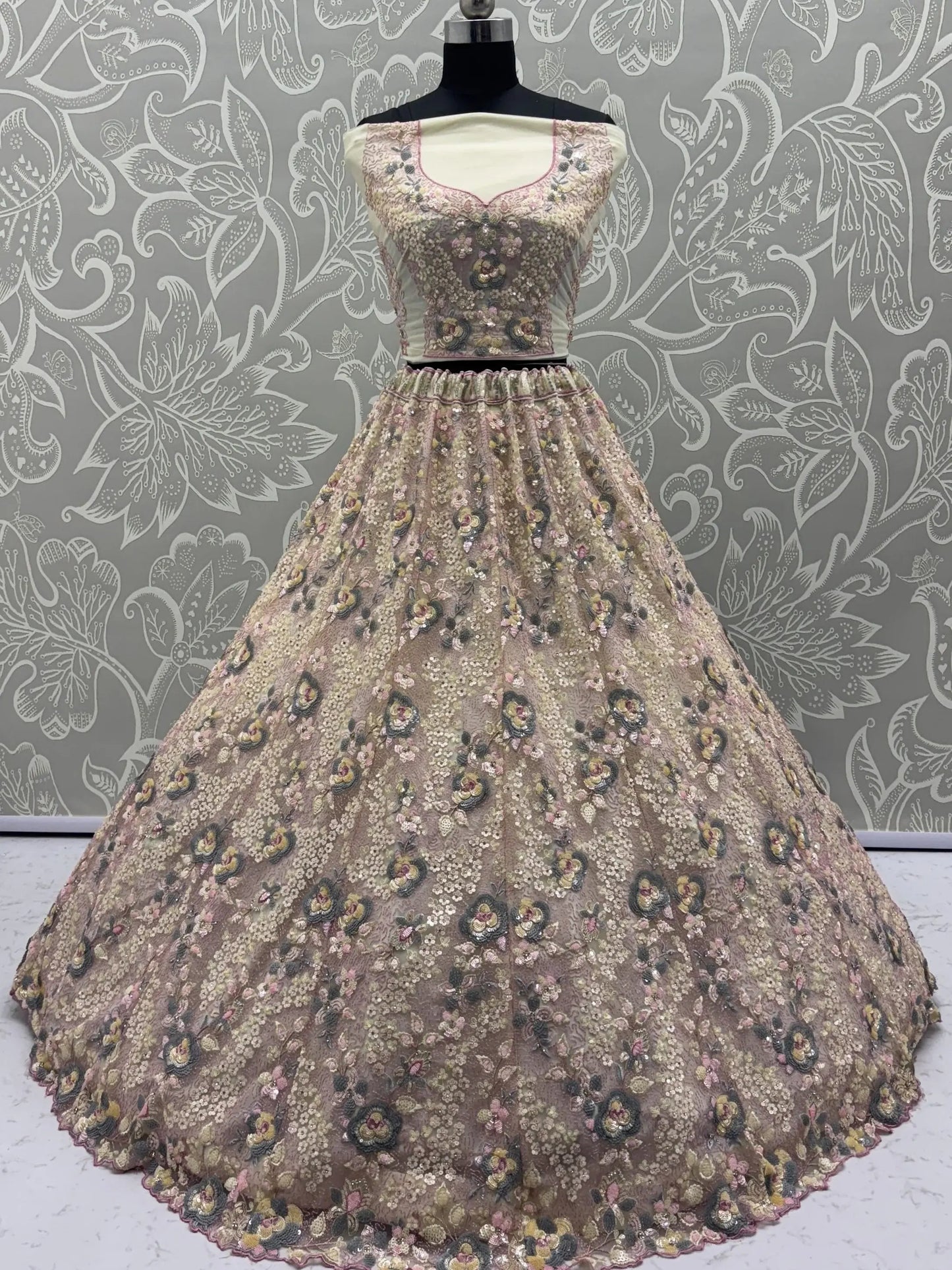 Appealing Yellow Floral Embroidered Net Wedding Wear Lehenga Choli With Dupatta - Zeel Clothing