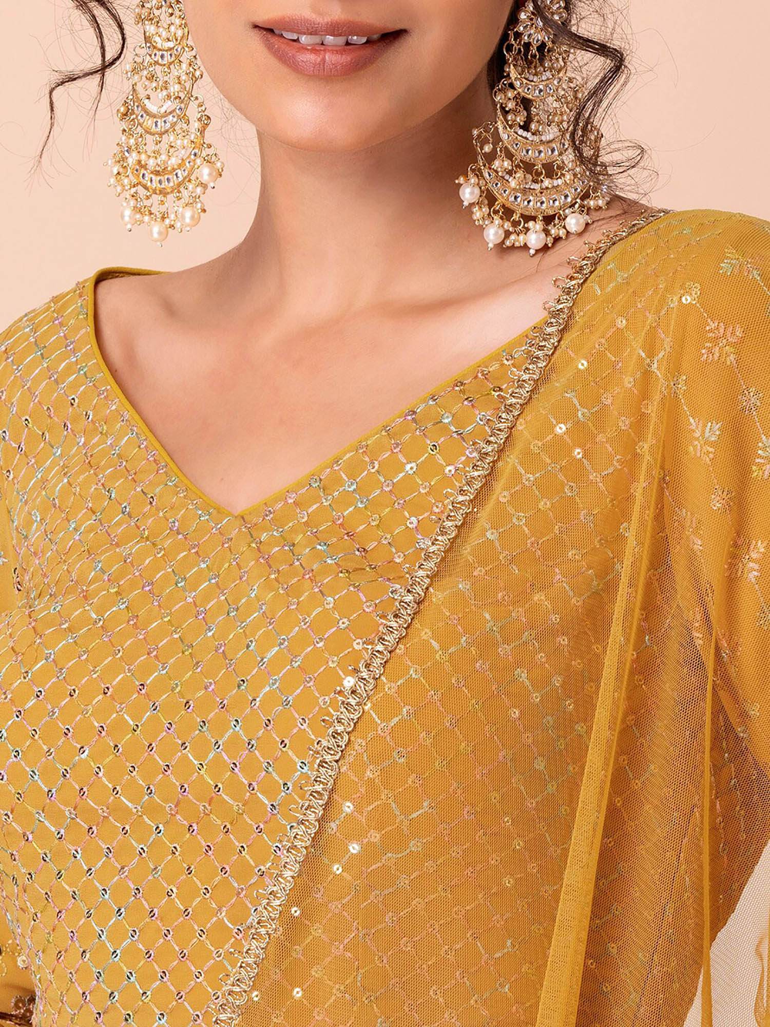 Appealing Yellow Sequins Georgette Haldi Wear Lehenga Choli - Zeel Clothing