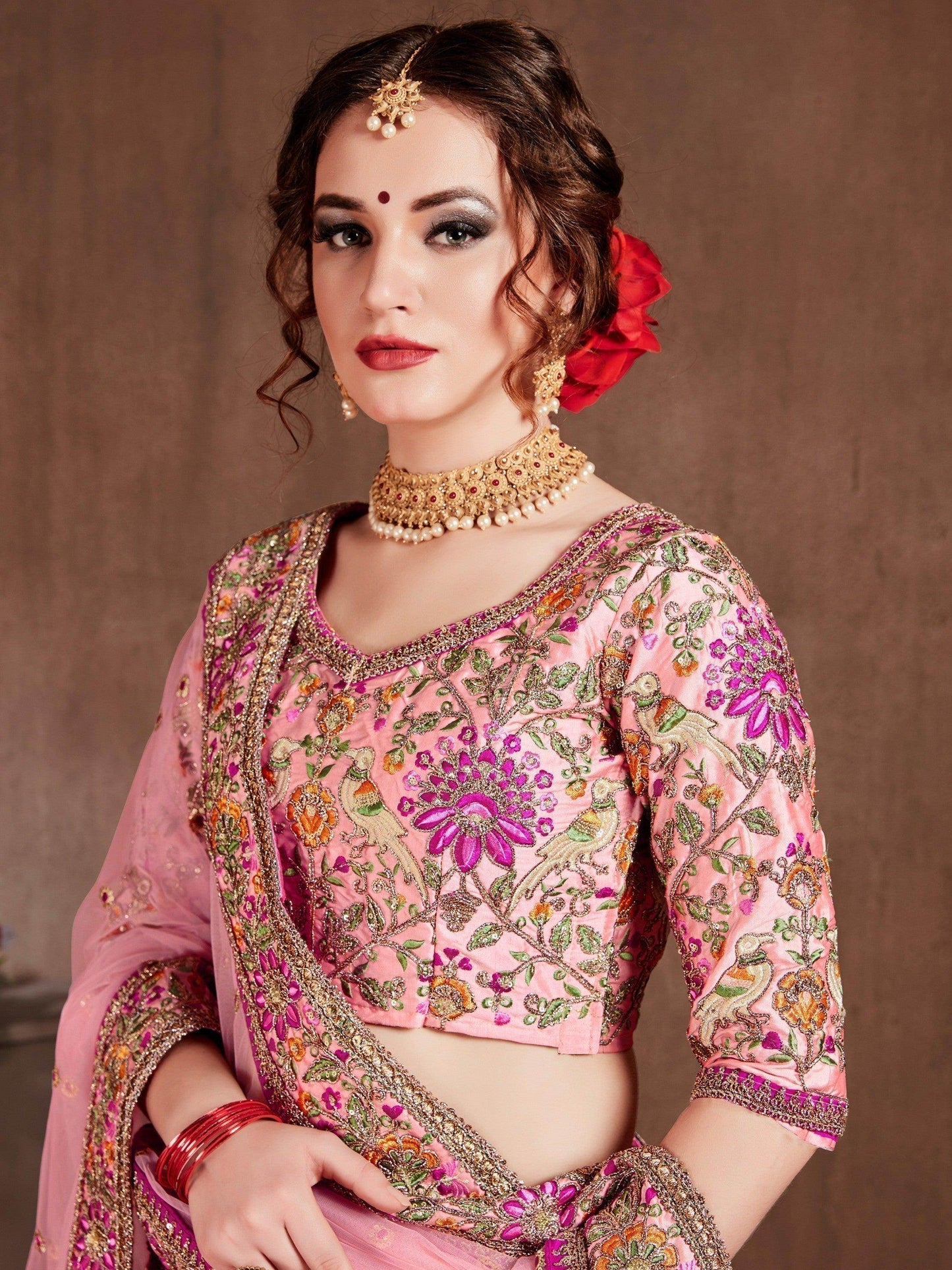 Arresting Pastel Pink Colored Bridal Wear Designer Embroidered Lehenga choli - Zeel Clothing