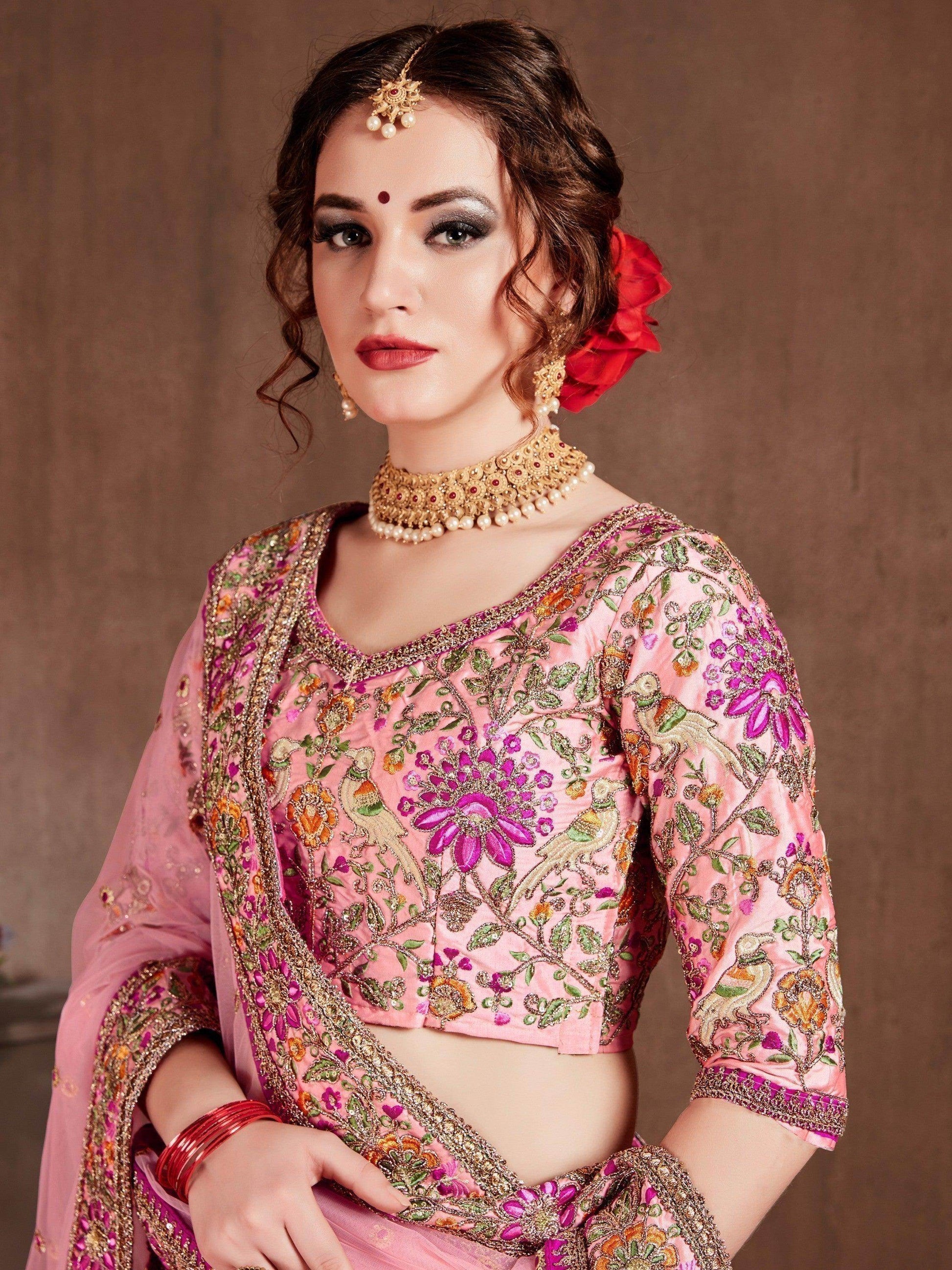 Arresting Pastel Pink Colored Bridal Wear Designer Embroidered Lehenga choli - Zeel Clothing