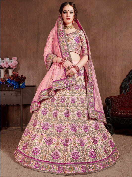 Arresting Pastel Pink Colored Bridal Wear Designer Embroidered Lehenga choli - Zeel Clothing