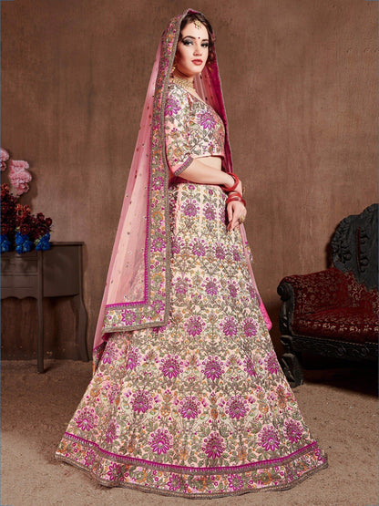Arresting Pastel Pink Colored Bridal Wear Designer Embroidered Lehenga choli - Zeel Clothing