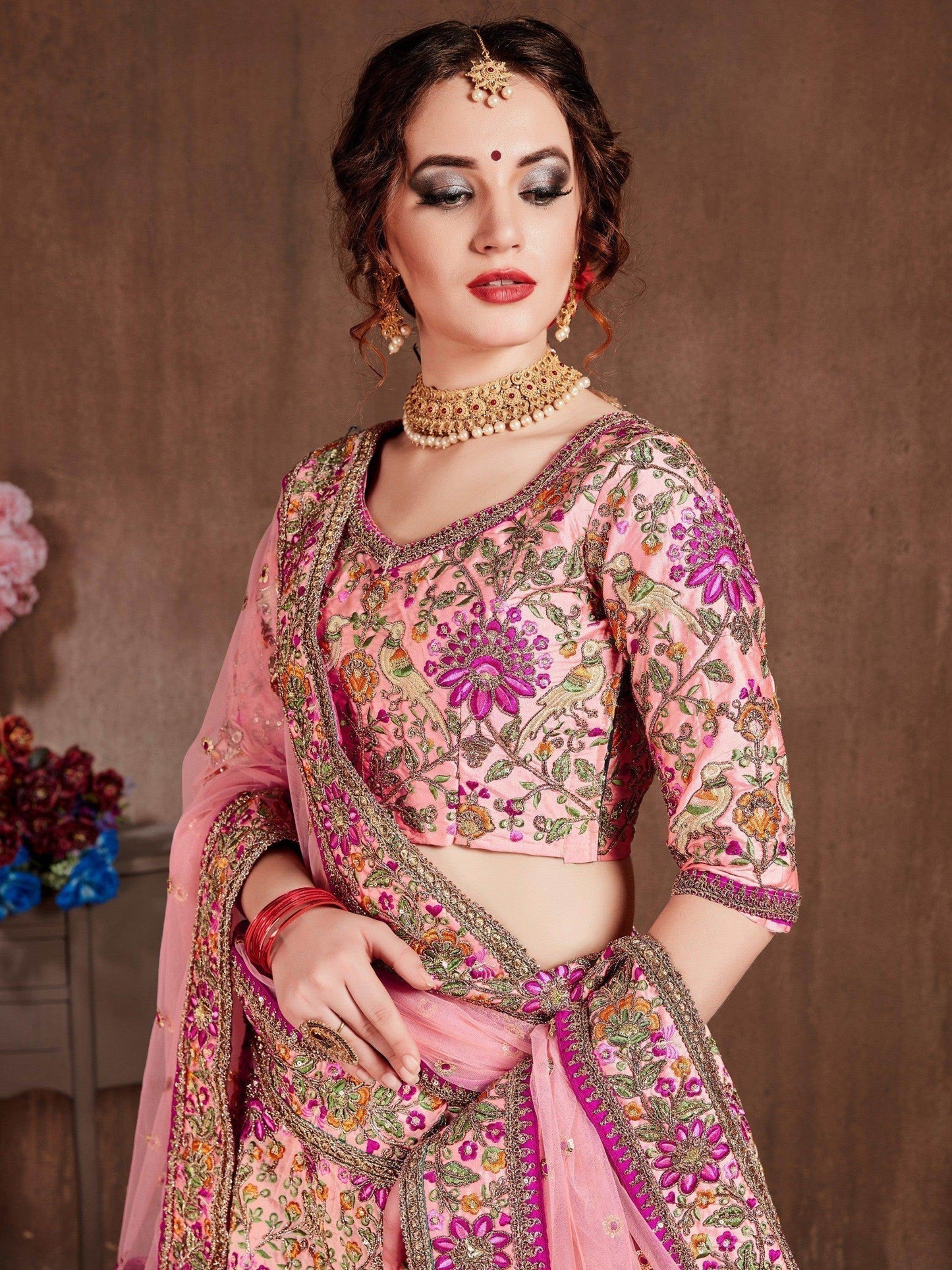 Arresting Pastel Pink Colored Bridal Wear Designer Embroidered Lehenga choli - Zeel Clothing