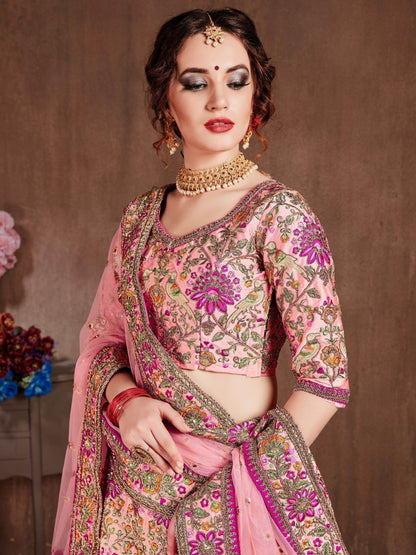 Arresting Pastel Pink Colored Bridal Wear Designer Embroidered Lehenga choli - Zeel Clothing